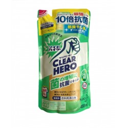 KAO CLEAR HERO Пятновыводитель-отбеливатель жидкий с антибактериальным эффектом для белого и цветного белья мягкая упаковка 480 мл