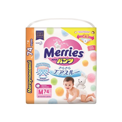 Подгузники-трусики для детей MERRIES  размер M 6-11 кг 74 шт