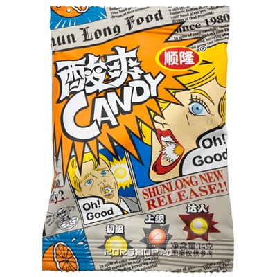 Кислая конфета со вкусом апельсина в бумажной упаковке, Китай, 14 г