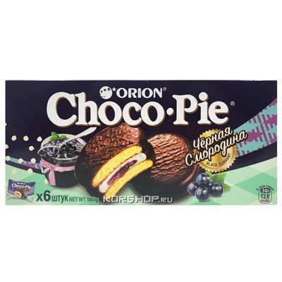 Прослоенное глазированное пирожное с черной смородиной Choco Pie Orion, 180 г