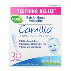 Boiron, Camilia, Teething Relief, 1 Month + , 30 Doses, .034 fl oz (1 ml) Each