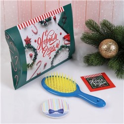 Подарочный набор «Новый год - Бантики», 3 предмета: зеркало, массажная расчёска, открытка, цвет МИКС