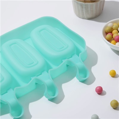 Форма для мороженого «Эскимо классика», 25,8×14,5×2,5 см, 4 ячейки, цвет МИКС
