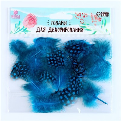 Набор перьев для декора 10 шт., размер 1 шт: 5 × 2 см, цвет бирюзовый с чёрным