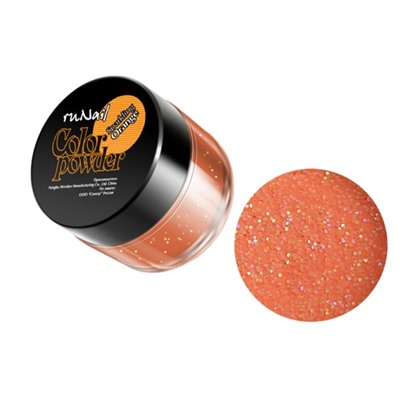 Акриловая пудра RuNail, с блёстками, цвет оранжевый, Sparkling Orange, 7,5 г