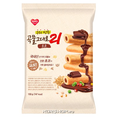 Трубочки «21 злак» с шоколадом Kemy, Корея, 150 г