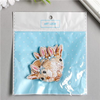 Декор для творчества текстиль вышивка "Кролик с бантиком на ушке" 3,8х5 см