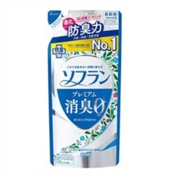Кондиционер для белья "SOFLAN" (с длительной 3D-защитой от неприятного запаха "Premium Deodorizer Zero-Ø" - натуральный аромат луговых трав) 420 мл, мягкая упаковка