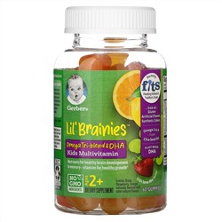 Gerber, Lil Brainies, смесь трех омега жирных кислот и ДГК, мультивитаминная добавка, для детей от 2 лет, 60 жевательных конфет