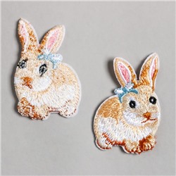 Декор для творчества текстиль вышивка "Кролик с бантиком на ушке" 3,8х5 см