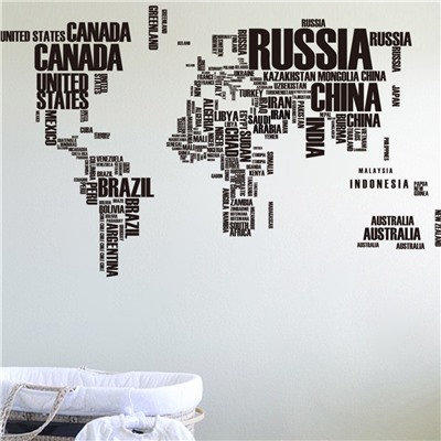 Наклейка многоразовая интерьерная "Стильная карта мира" 116*190 см (2500)