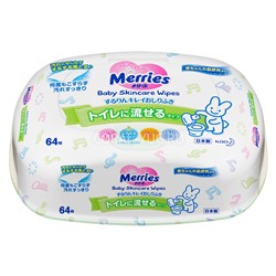 MERRIES Детские влажные салфетки Flushable, пластиковый контейнер, 64 шт