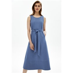Трикотажное платье с поясом, цвет светло-синий