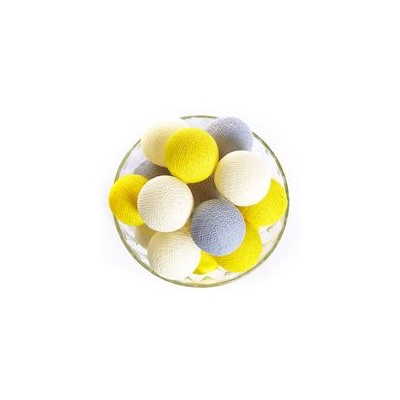 Тайская гирлянда с шариками из хлопковых нитей в (Большие! -спец.заказ для нашего магазина ) cеро-бело-лимонных  тонах / Lightening  ball lemon green-beige-white 20 шариков