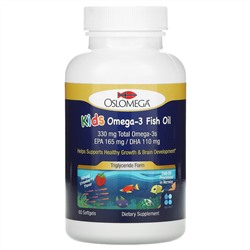 Oslomega, рыбий жир с омега-3 для детей, натуральный клубничный вкус, 60 капсул из рыбьего желатина