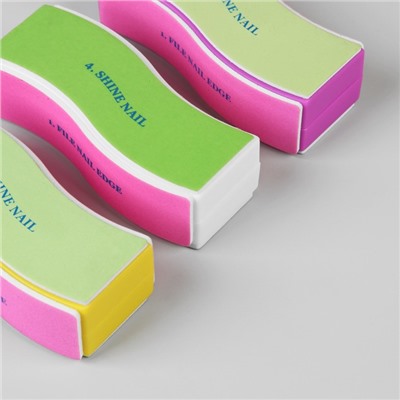 Баф для полировки ногтей «Волна», четырёхсторонний, 9 × 3 × 3 см, цвет МИКС