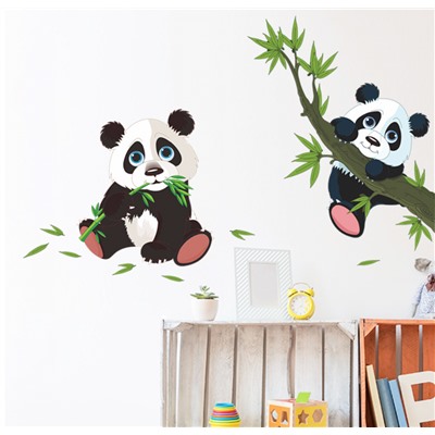 Наклейка многоразовая интерьерная 40*60 см "Маленькие панды", декор в комнату (2656)