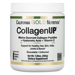 California Gold Nutrition, CollagenUP, морской гидролизованный коллаген, гиалуроновая кислота и витамин C, с нейтральным вкусом, 206 г (7,26 унции)