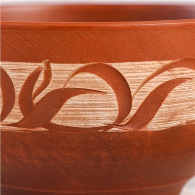 Салатник "Ивона", роспись ангобом, красная глина, 0.6 л
