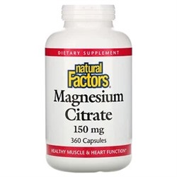 Natural Factors, Цитрат магния, 150 мг, 360 капсул