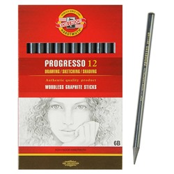 Набор карандашей цельнографитовых 12 штук, Koh-i-Noor PROGRESSO 8911 6B, в картонной упаковке
