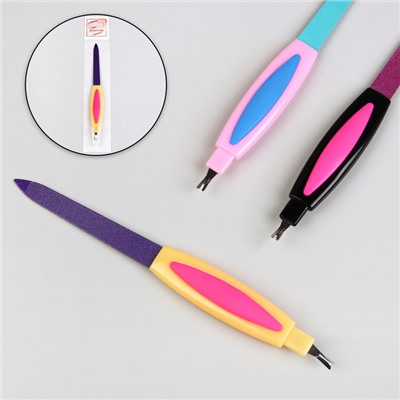Пилка-триммер металлическая для ногтей, прорезиненная ручка, 15,5 см, цвет МИКС