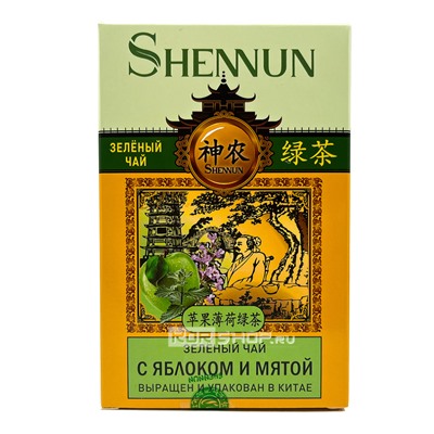 Зеленый чай с яблоком и мятой Shennun, Китай, 100 г
