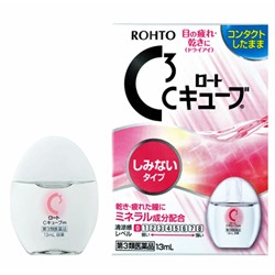 Rohto C3 Глазные капли увлажняющие, при ношении мягких и жестких контактных линз, индекс свежести "0", 13мл