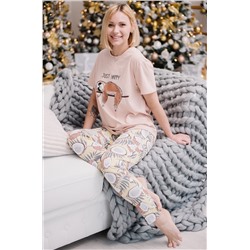 Неженка, Женская пижама из трикотажа с принтом ленивец