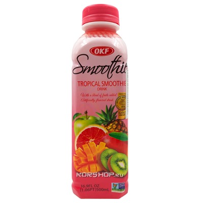 Мультивитаминный напиток с лактобактериями смузи Tropical OKF (яблоко, грейпфрут, ананас, киви, манго, апельсин), Корея, 500 мл Акция