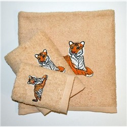 Махровое полотенце "Амурский тигр"-бежевый 50*90 см. хлопок 100%