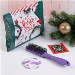 Подарочный набор «Новый год - Индиго», 3 предмета: зеркало, массажная расчёска, открытка, цвет МИКС