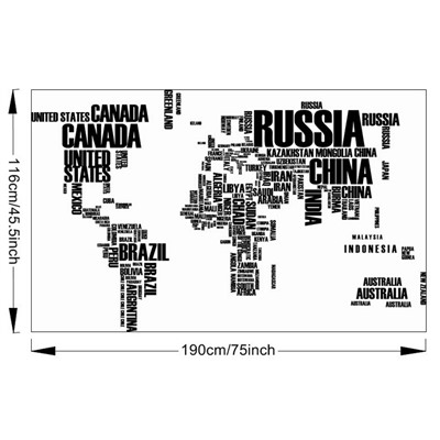 Наклейка многоразовая интерьерная "Стильная карта мира" 116*190 см (2500)