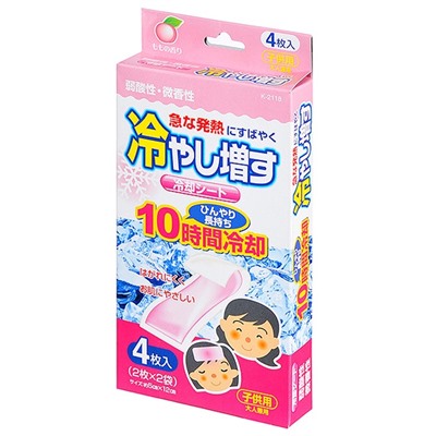 KIYOU-JOCHUGIKU Охлаждающие гелевые пластыри детские с ароматом персика упаковка 4 шт