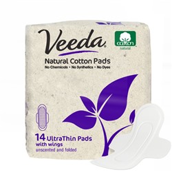 Прокладки ультратонкие с крылышками "Veeda" дневные UltraThin Pads с натуральным хлопком Veeda, 14 шт