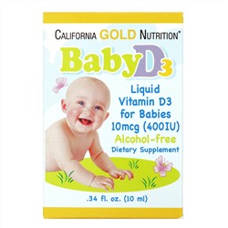 California Gold Nutrition, витамин D3 в каплях для детей, 400 МЕ, 10 мл (0,34 жидк. унции)