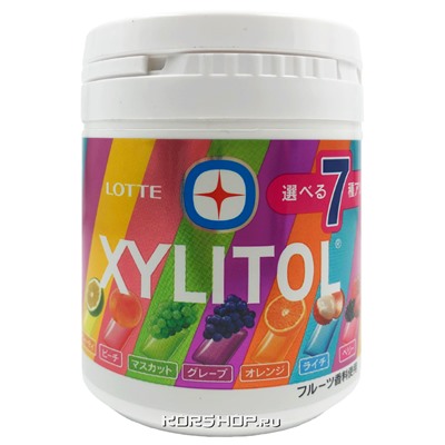 Жевательная резинка «7 фруктовых вкусов» Xylitol Gum Bottle Lotte, Япония, 143 г