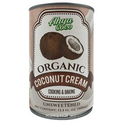 Органические кокосовые сливки 20-22% жирности Ahya, Филиппины, 400 мл