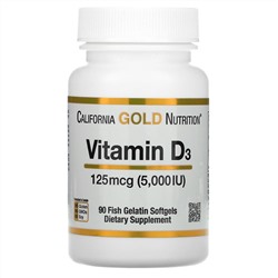 В НАЛИЧИИ California Gold Nutrition, витамин D3, 125 мкг (5000 МЕ), 90 капсул из рыбьего желатина