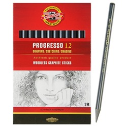 Набор карандашей цельнографитовых 12 штук, Koh-i-Noor PROGRESSO 8911 2B, в картонной упаковке