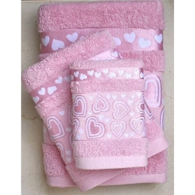 Махровое полотенце "Сердечки"-розовый 35*75 см. хлопок 100%